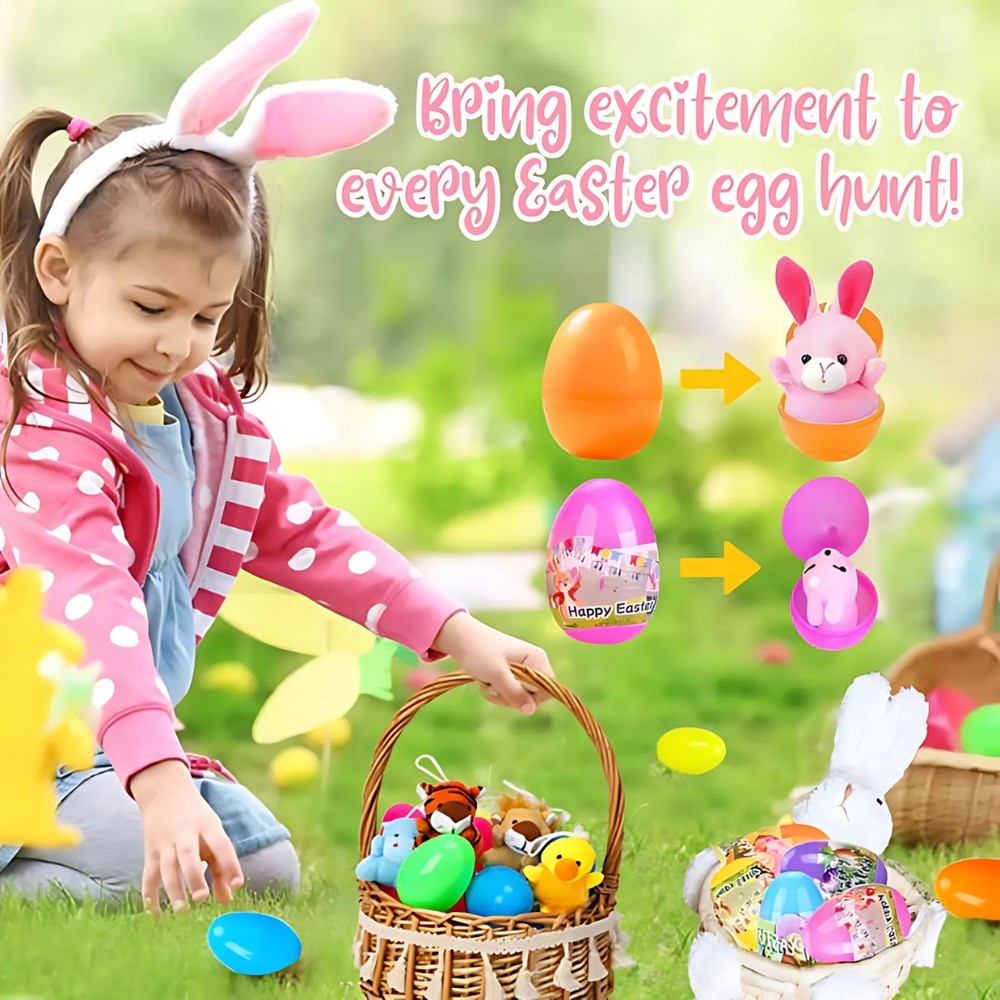 12/24/36 Pcs Prefilled Easter Eggs, Filled with Plush Animal Toys